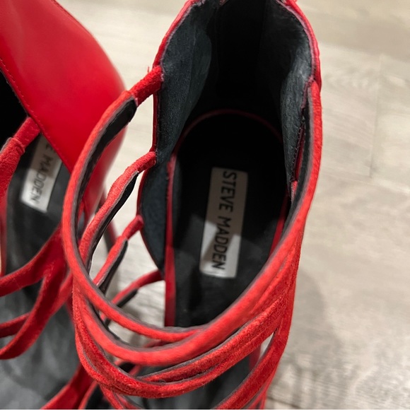 NWOT Steve Madden ‘Netty’ Red Suede Pointed Strappy Stiletto Heels - Picture 3 of 8